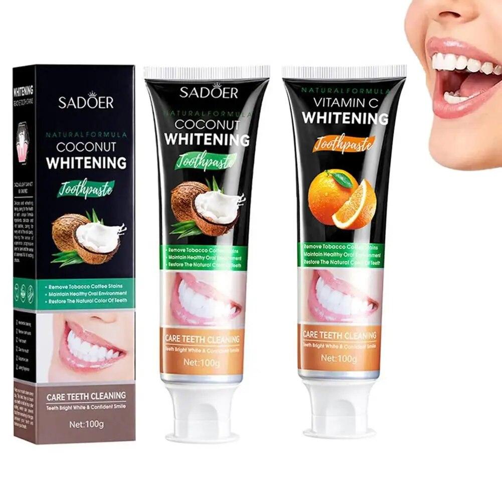 

Coconut Oil Toothpaste Vitamin C Whitening Toothpaste Brighten Removes Stains Freshen Breath Maintain Oral Health Dental Cream