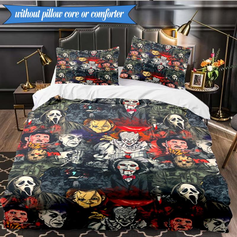 Horror Movie Characters 3pcs K-pop music group Bedding set,Ideal for Bedroom, Dormitory,Including Duvet Cover And 2pcs Pillowcases,Fan gifts