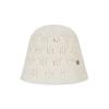 VARZAR VA Curved Oval Metal Floral Punching Knit Bucket Hat Cream