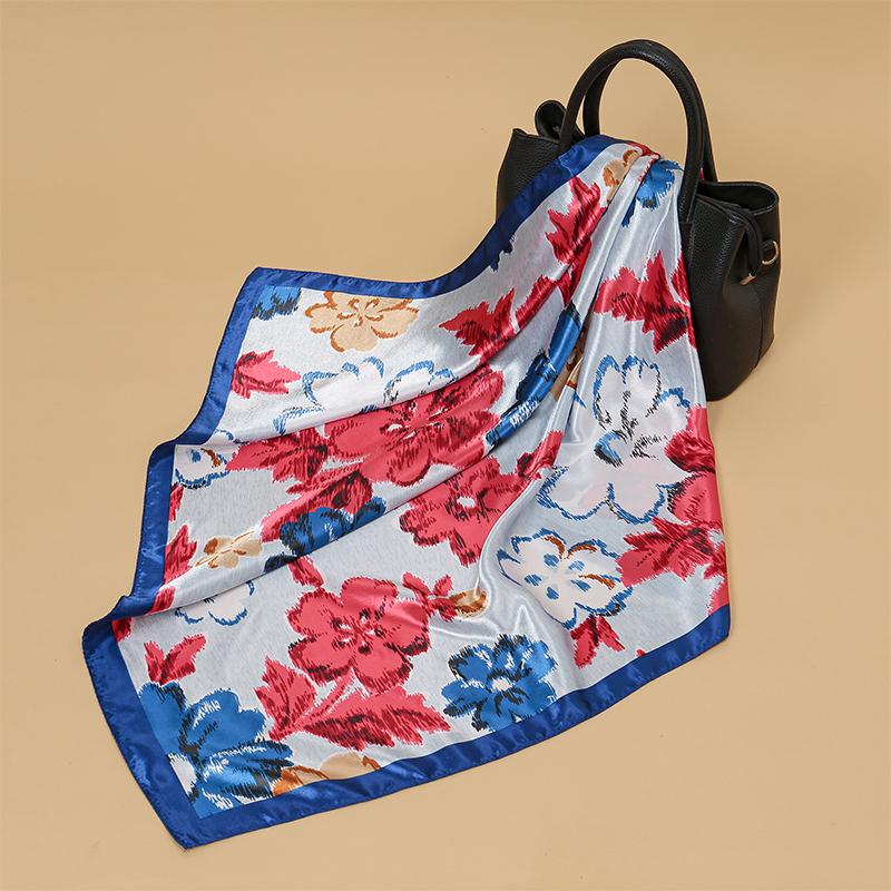 Vintage Blumen Quadratischer Schal für Frauen Seidenschals Halstuch Weibliches Print Stirnband auf dem Kopf Wraps Foulard Hijab Haarbänder
