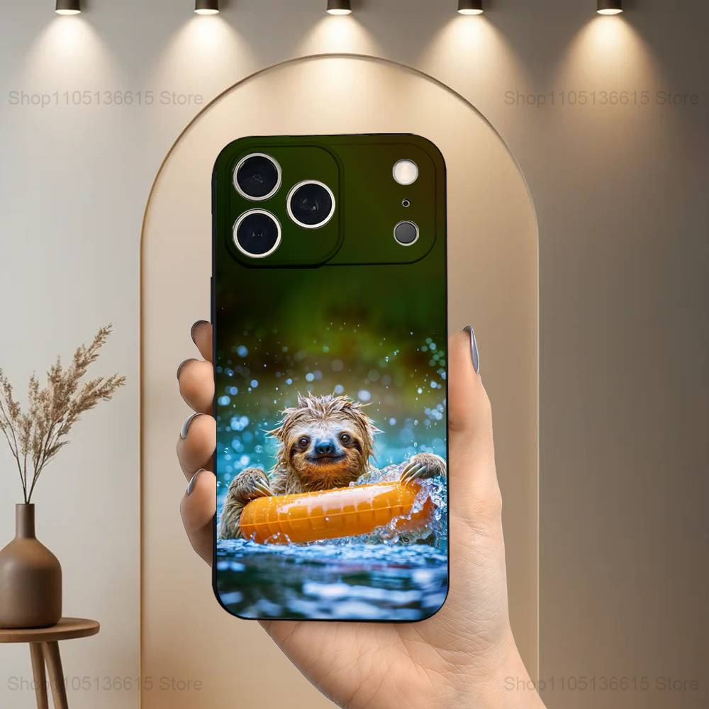 Animal Funny Sloth Cute Phone Case For iPhone 17,16,15,14,13,12,11 Plus,Pro Max,XS,X,XR,SE,Mini,8,7,Soft Silicone Black Cover