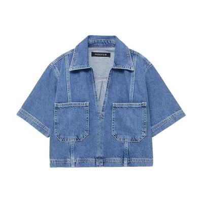 Spring and Summer Ladies Denim Jacket Jacket Retro Women's Casual Pockets Denim Shirt