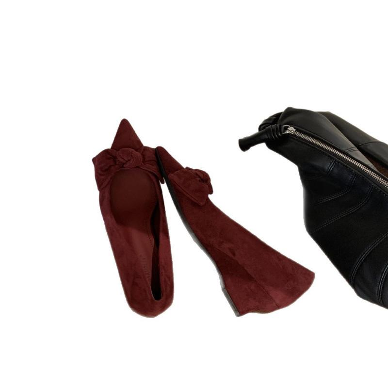 Fairy Style 2025 Autumn New Korean Version Niche Wedge Heel Light Mouth Bow Fashion Pointed Temperament Single Shoe Woman