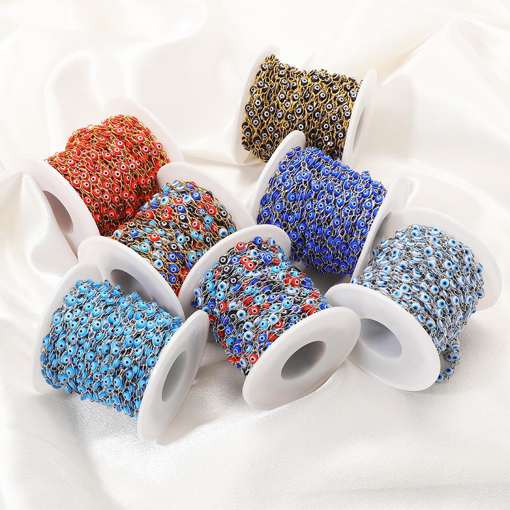 1 Meter Stainless Steel 4.5mm Plastic Turkey Eyes Beads Oval Chains for DIY Jewelry Findings Necklace Bracelet Earrings Making
