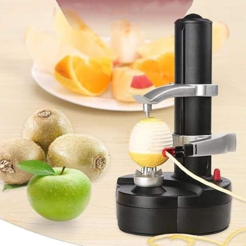 Dearolling Electric Peeler, Automatic Peeler, Multi-Function Kitchen Tool for Peeling Apples, Pears, Potatoes, Vegetables, and Fruits (29*20cm, Black)