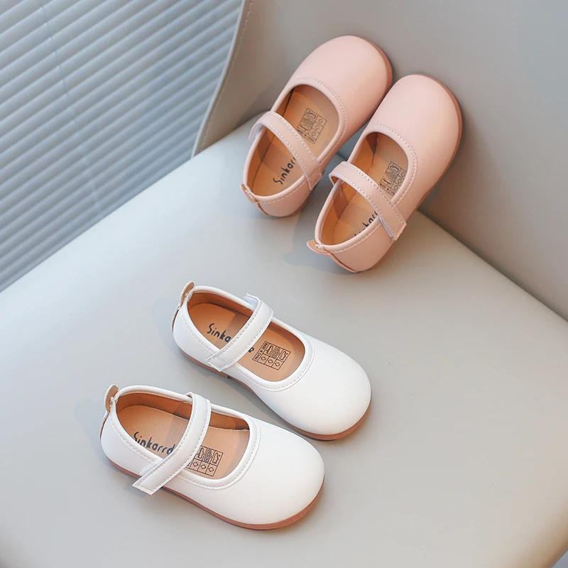 Meisjes Eenvoudige Zachte Mary Janes Mode Prinses Lieve Kinderen Flats Kinderen Leren Schoenen voor Bruiloftsfeest Klassieke Stijl Beige Roze