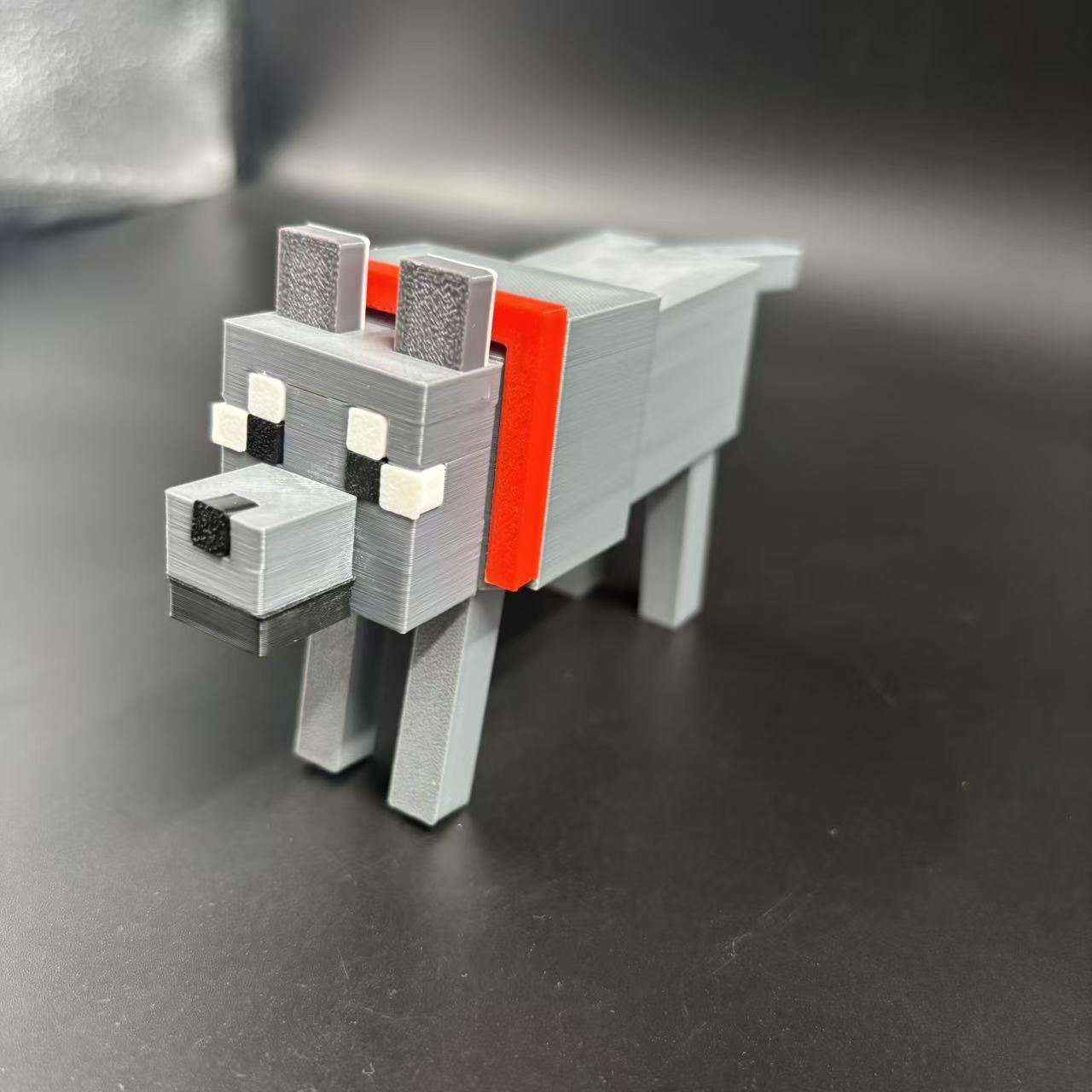 3D Printed Minecraft Wolf & Dog Pixel Model: Desk Ornament & Game Accessory