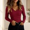 Women's Long Sleeve V-Neck T-Shirt Trendy Slim Fit Top for Casual Everyday Wear
