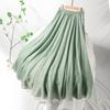 Spring Summer Cotton Linen Maxi Skirt Women Casual Elastic High Waist Pleated A-Line Beach Skirts Boho