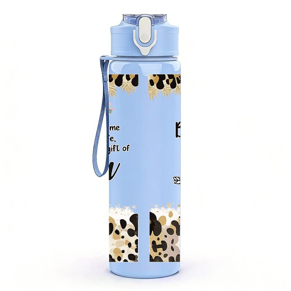 1PC Love Heart Valentine Quote Print 750ml Color Plastic Sports Water Bottle Leakproof Flip Straw Lid Suitable for Sports Office Home Use