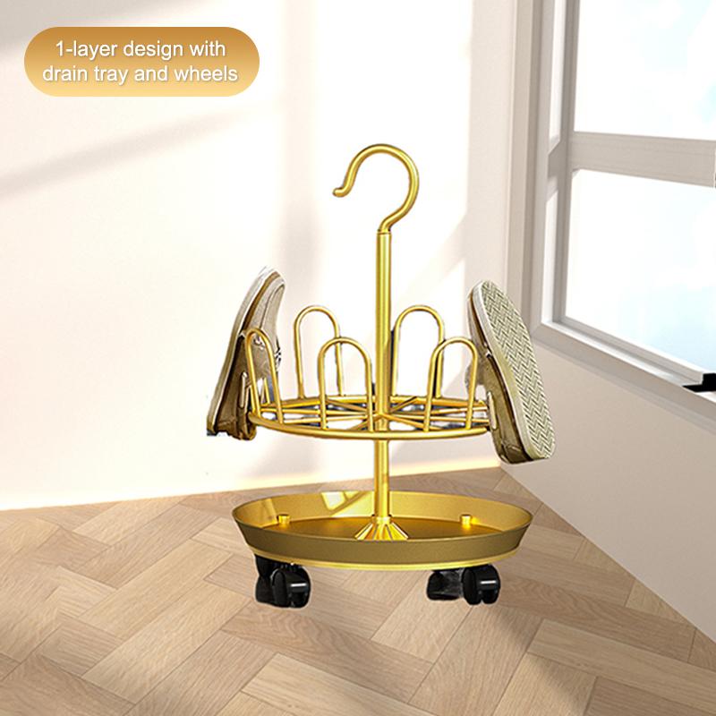 

Shoe Drying Rack With Drain Tray, Floor-Standing Rotating Slipper Rack, Balcony Storage Rack With Casters, Movable