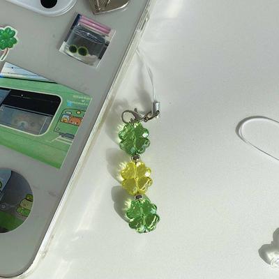 Handmade Beaded Phone Chain Four Leaf Clovers Phone Colorful Keyring Ccd Pendant Cellphone Charm Accessory Hangings Ornament