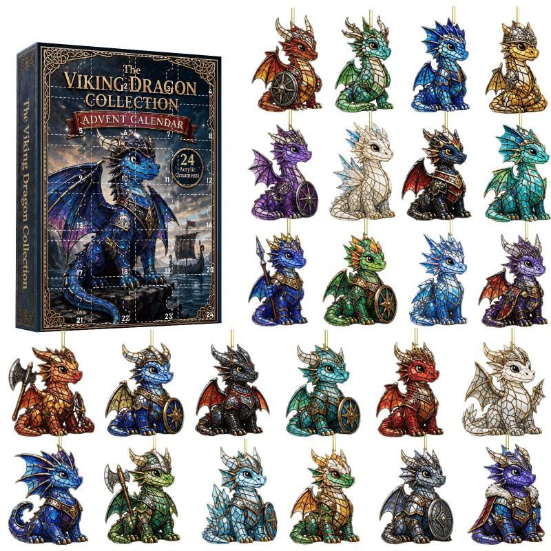 Viking Dragon Advent Calendar Blind Box Hanging Ornament 24 Unique Acrylic Decor Christmas Home Party