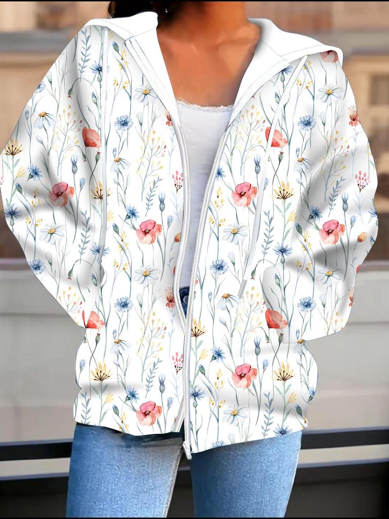 Cardigan con cappuccio stampato 3D a fiori Taglie forti Autunno Inverno Retrò