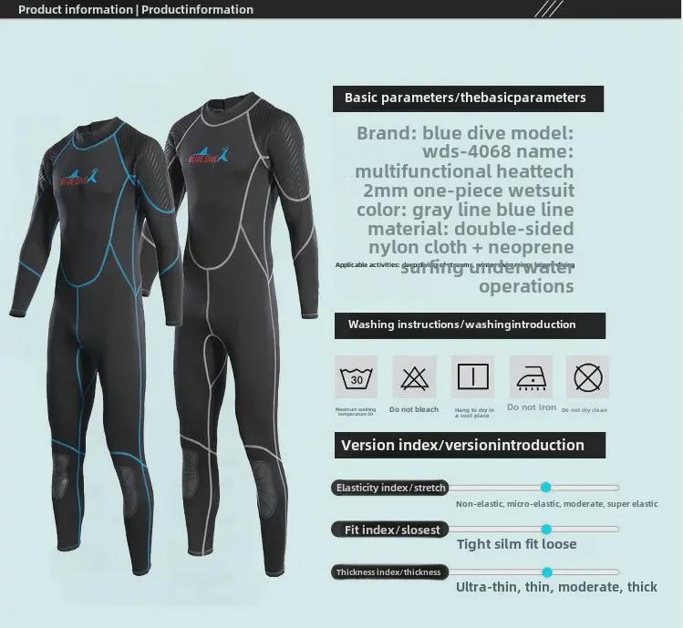 Pánský 2mm neopren: Teplé, jednodílné pro surfování, pádlo, jízdu na motorovém člunu, plavání, zimní šnorchlování - ochrana proti chladu.