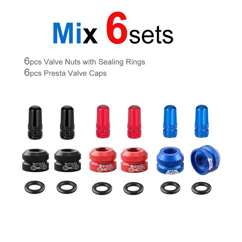 2-6 Sets Bicycle Tire Valve Nut with Valve Cap Set for Bike Wheel Tube Protection Screw Dust Cover and Stem Accessories