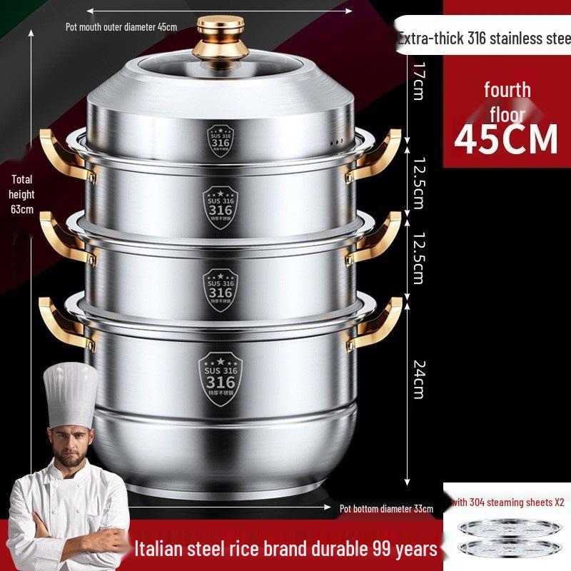 316 Stainless Steel Multi-Layer Steamer Pot: Food-Grade, Thickened Soup Pot for Induction Cookers