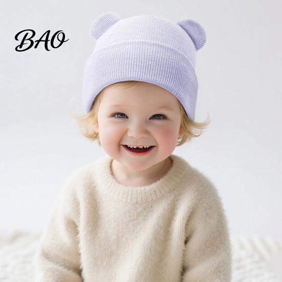 Infant Knitted Hat Baby Winter Hat, Cute Bear Ears Cozy Knit Soft Ear Warm Skull Cap for Newborn Toddler Boys Girls, 0-36 Months Windproof Head Wrap