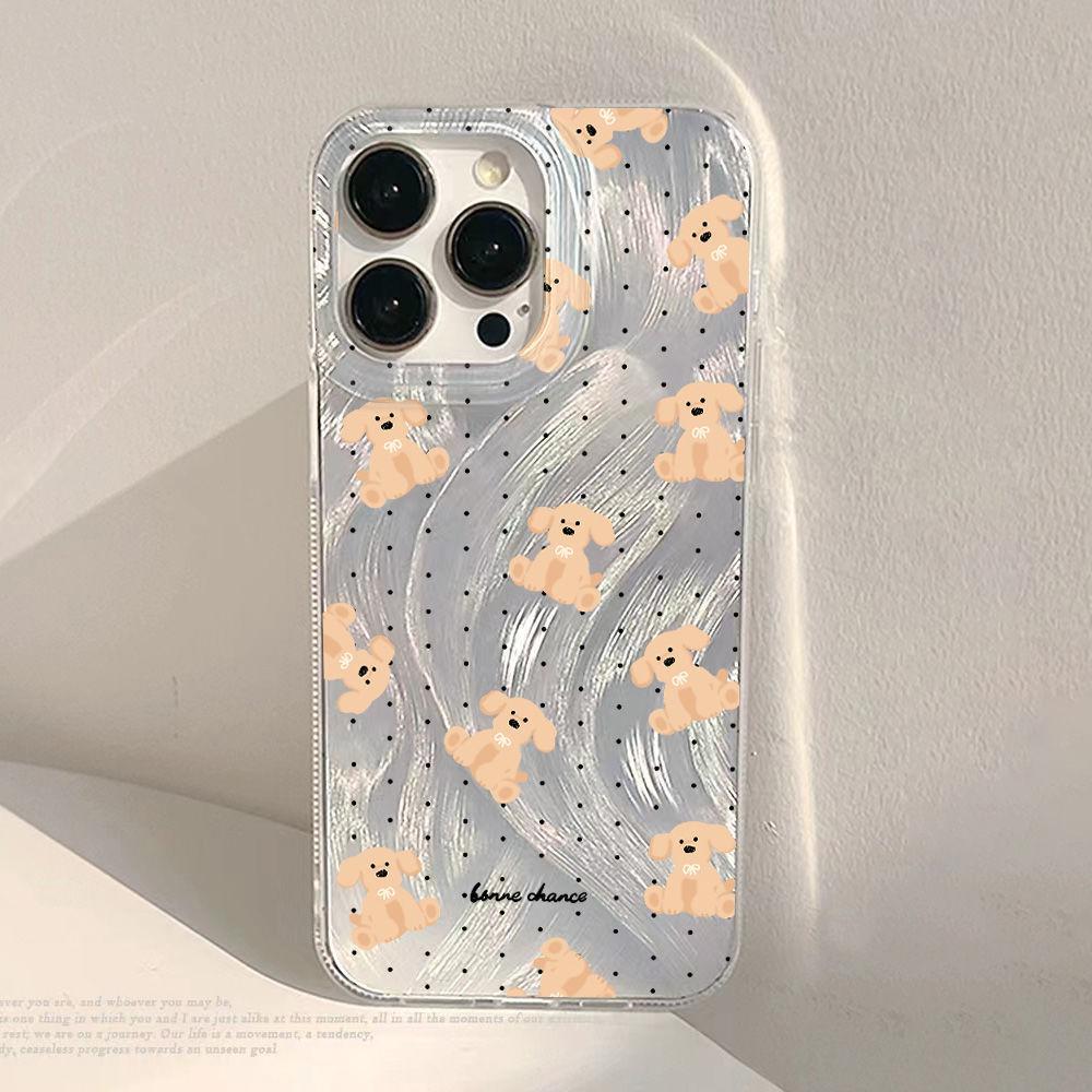 Polka dot bear doll for iPhone17promax Apple 16 laser phone case 14/13 large hole 15