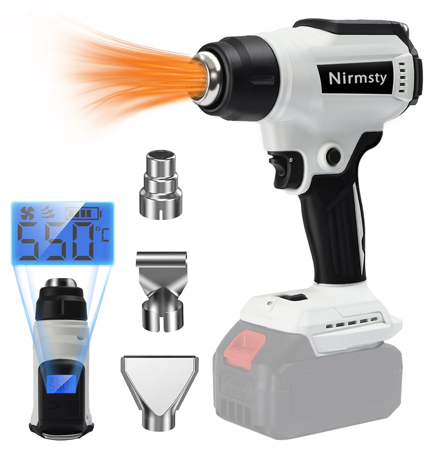 

Беспроводной Термофен Регулировка Температуры Быстрый ЖК-дисплей Совместим с Makita Включает 3 Термофена для DIY, включая Усадку и Размягчение ПВХ белый