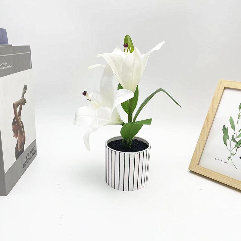 Lily Flower Faux Bonsai Tabletop Decor Interior Arrangement Prop Photographic