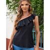 Fashion Ruffles One Shoulder Ruched Shirt Sleeveless Vest