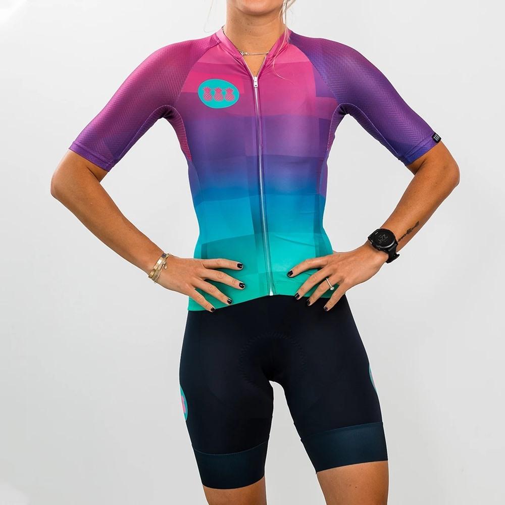 Damen Sommer Radsporttrikot Trägerhose Set 9D MTB Fahrrad Kurzarm Radsportbekleidung Anzug Tragen Maillot Conjunto Ropa Ciclismo