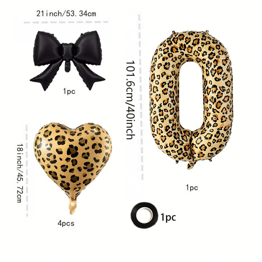 Leopard Print Number Foil Balloon 0-9 with Black Bow Leopard Print Heart-shaped Balloon for Birthday Anniversary Party Decor