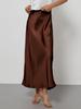 Women's Clothing Elegant Satin Midi Skirt Slim Fit High-Waisted Dress