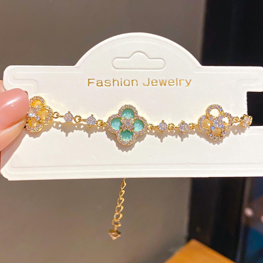 14k Gold Plated Zircon Flower Bracelet For Women With Elegant Design