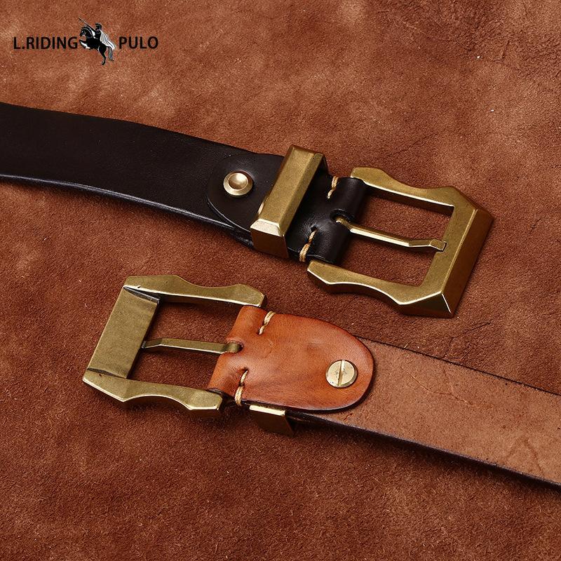 Móda Osobnost Retro Zesílený Hladký Vrchní Vrstva Hovězí Kůže Pravá Kůže Pánský Opasek Drsný Chlap Měděná Přezka Opasek