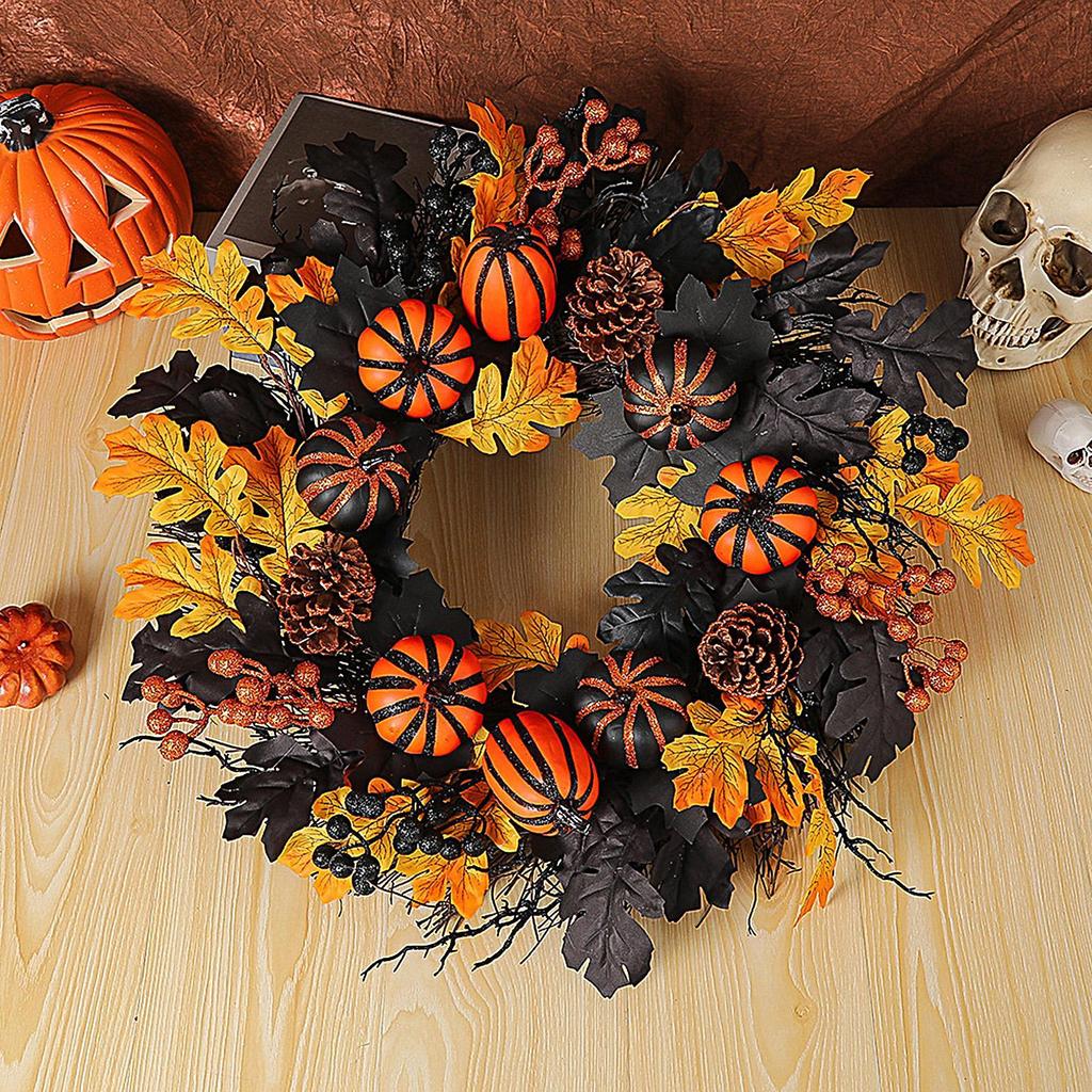 Halloween Pumpkin Wreaths For Front Door Halloween Fall Maple Leaves Wreath Door Hanger Garland Autumn Colorful Decor For
