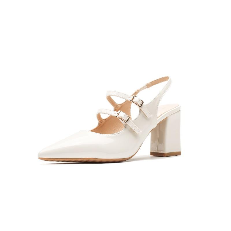 Nude high heels female pointed new autumn patent leather back empty temperament single shoes fairy thick heel summer sandals