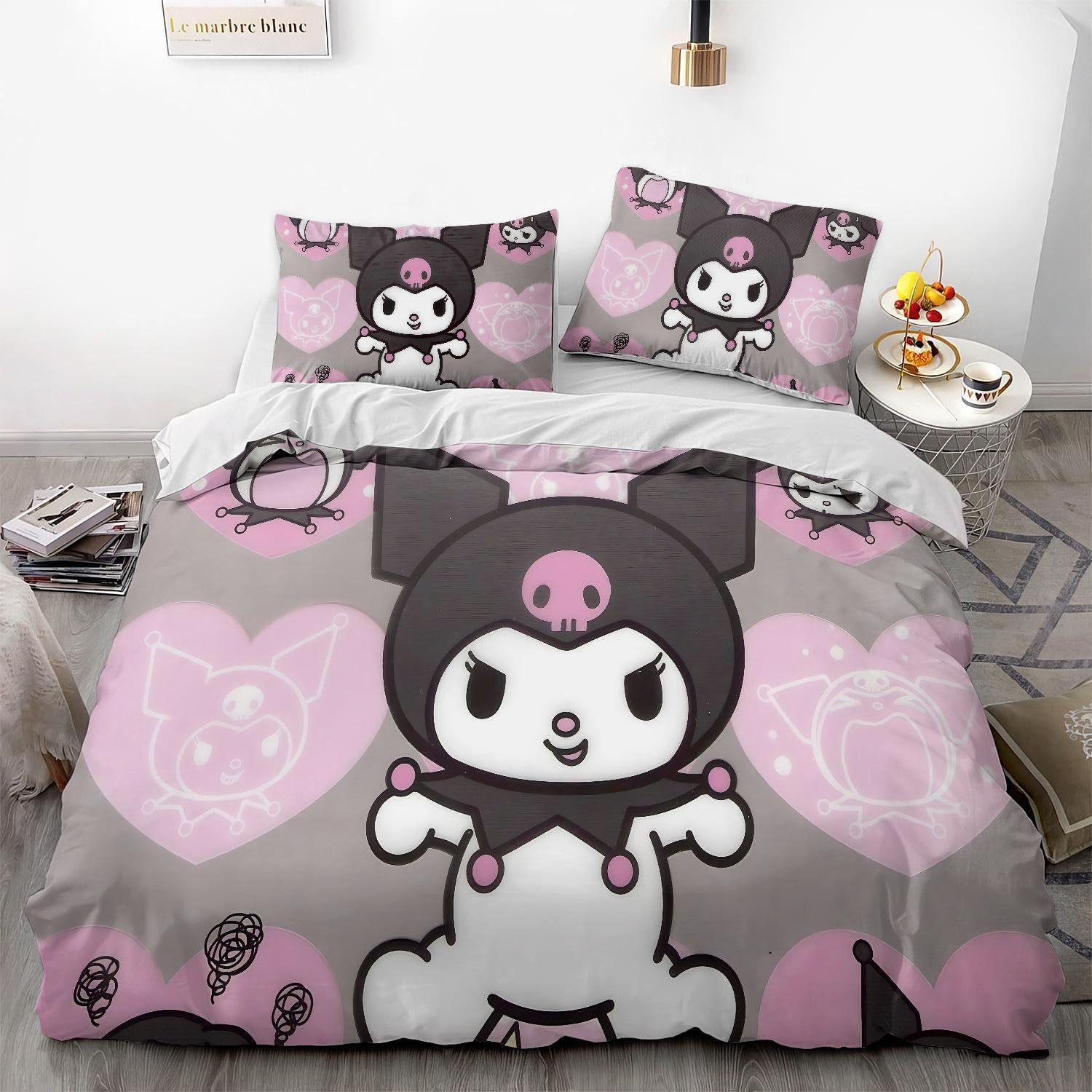 

Домашний текстиль Комплект из трех предметов Фиолетовый Куломи Мультяшный Цифровая печать Одеяло Наволочка Постельное белье 90 * 200