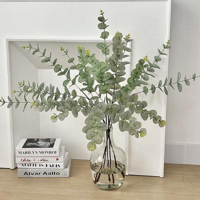 Plastic Artificial Eucalyptus Leaf Pulp Leaf Imitation Plant 3 Fork Eucalyptus 3D Printing Green Plant Decor Wedding Decoration