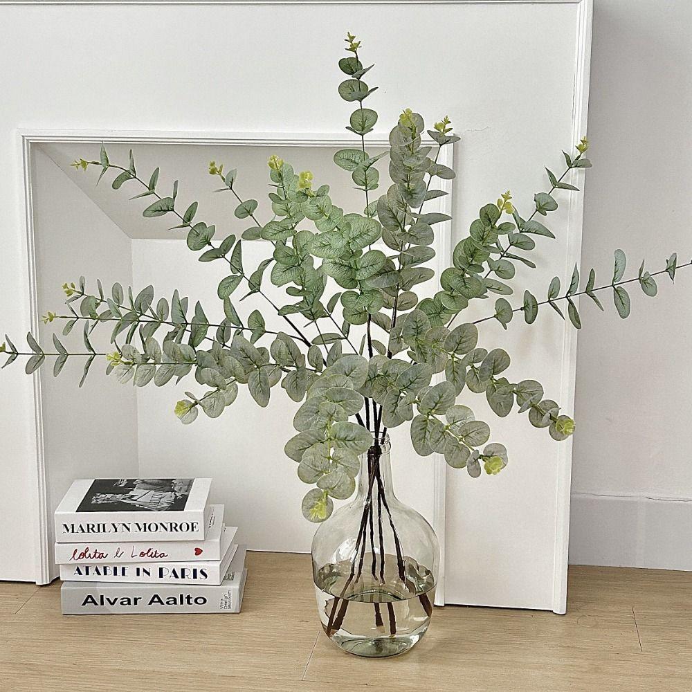 Plastic Artificial Eucalyptus Leaf Pulp Leaf Imitation Plant 3 Fork Eucalyptus 3D Printing Green Plant Decor Wedding Decoration