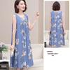 Plus Size Sleeveless Cotton Rayon Dress for Middle-Aged Women