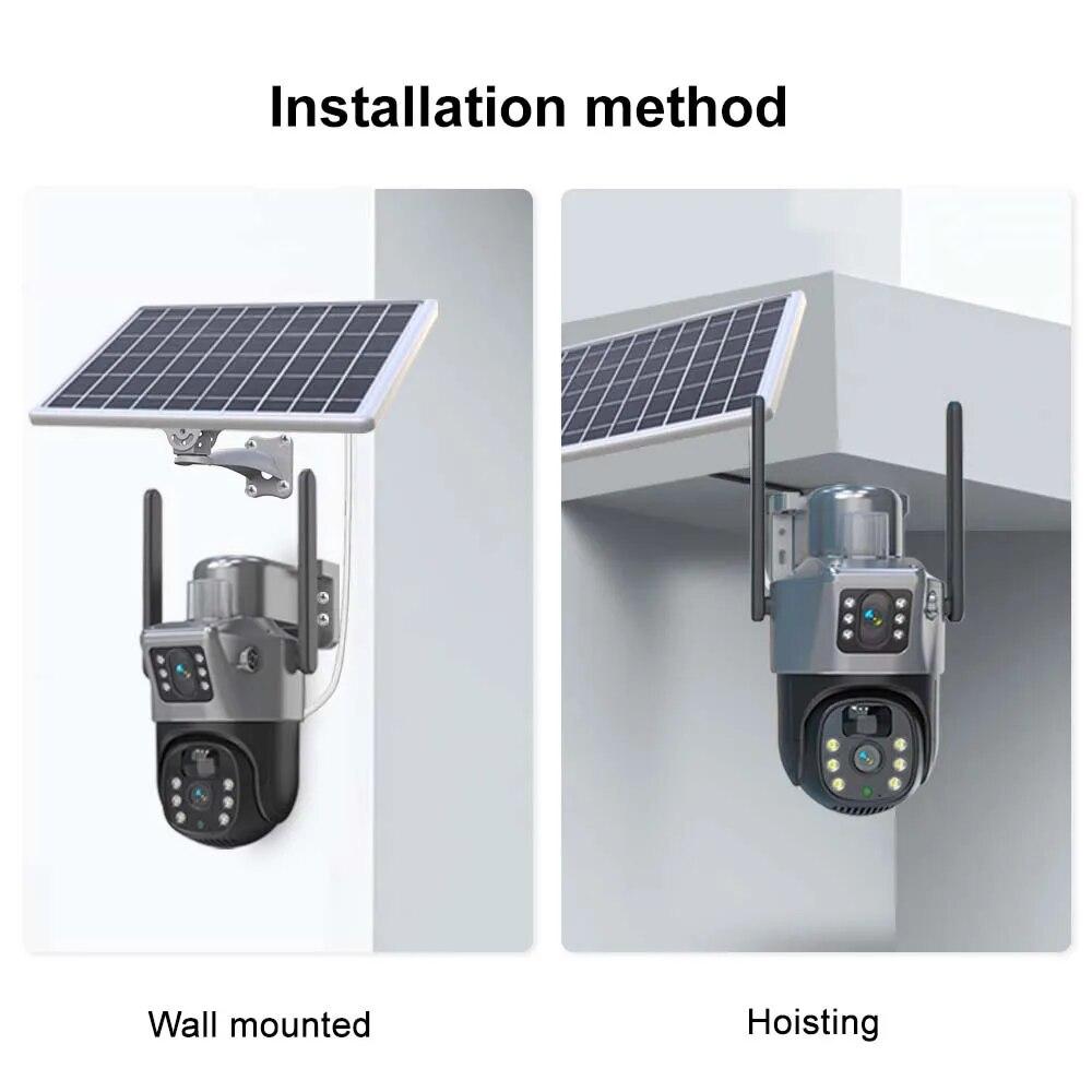LS VISION WiFi Solar Battery Camera 4K 8MP 4G Sim Card V380 Dual Lens Dual Screen Outdoor Security Protection PTZ Cam PIR Human Detection CCTV