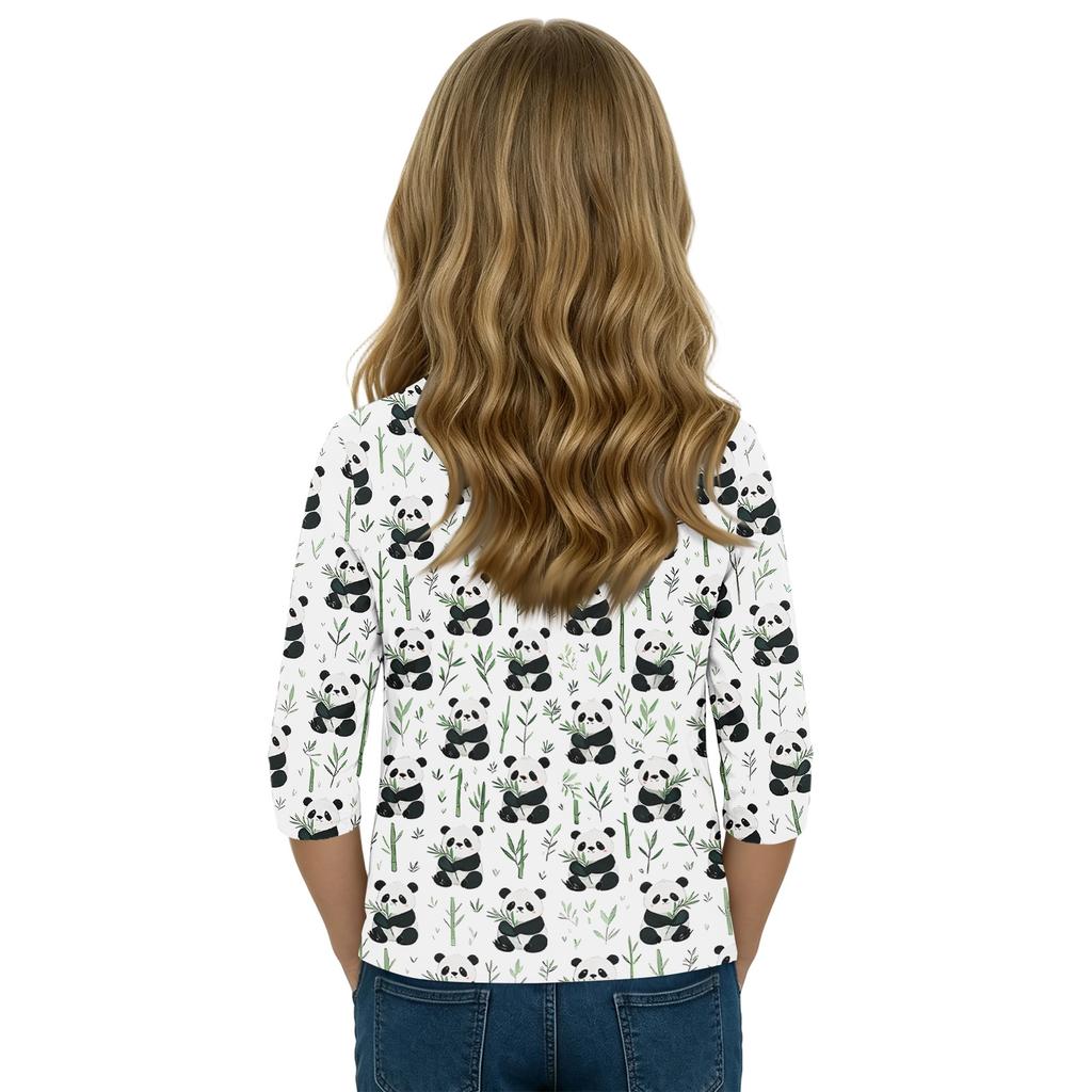 Children's 3/4 Sleeve Round Neck Animal Print Casual Top for Everyday Wear