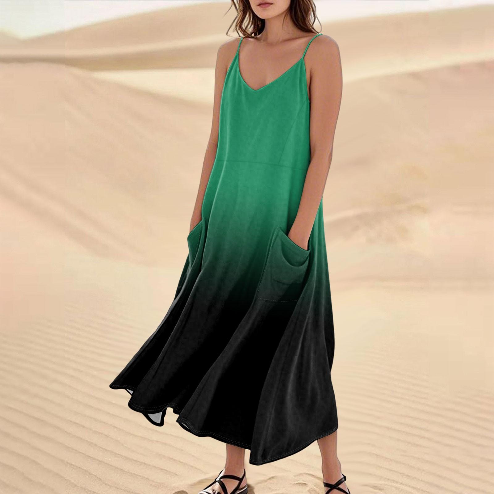 

Женское повседневное платье на бретелях с V-образным вырезом, градиентным принтом, без рукавов и с карманом M