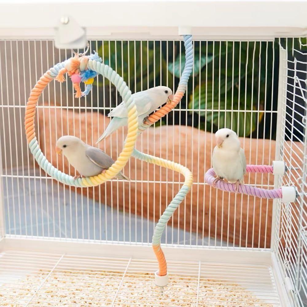 Screw Head Colored Cotton Parrot Pole Sturdy Swing Colorful Perch Bird Cotton Rope Swing  Climbing