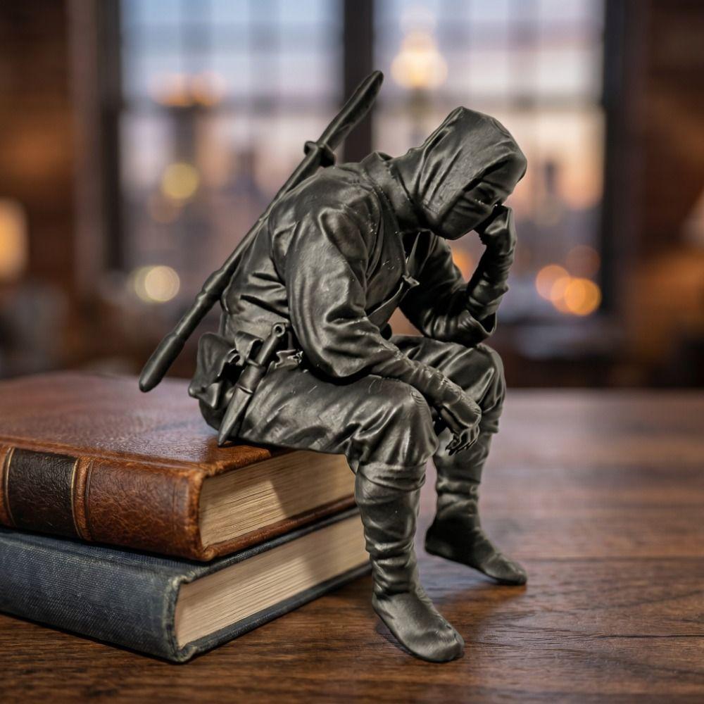 Japanese Style Samurai Statue 3D Printed Seated Warrior Sculpture Desktop Ornament  Home Decor