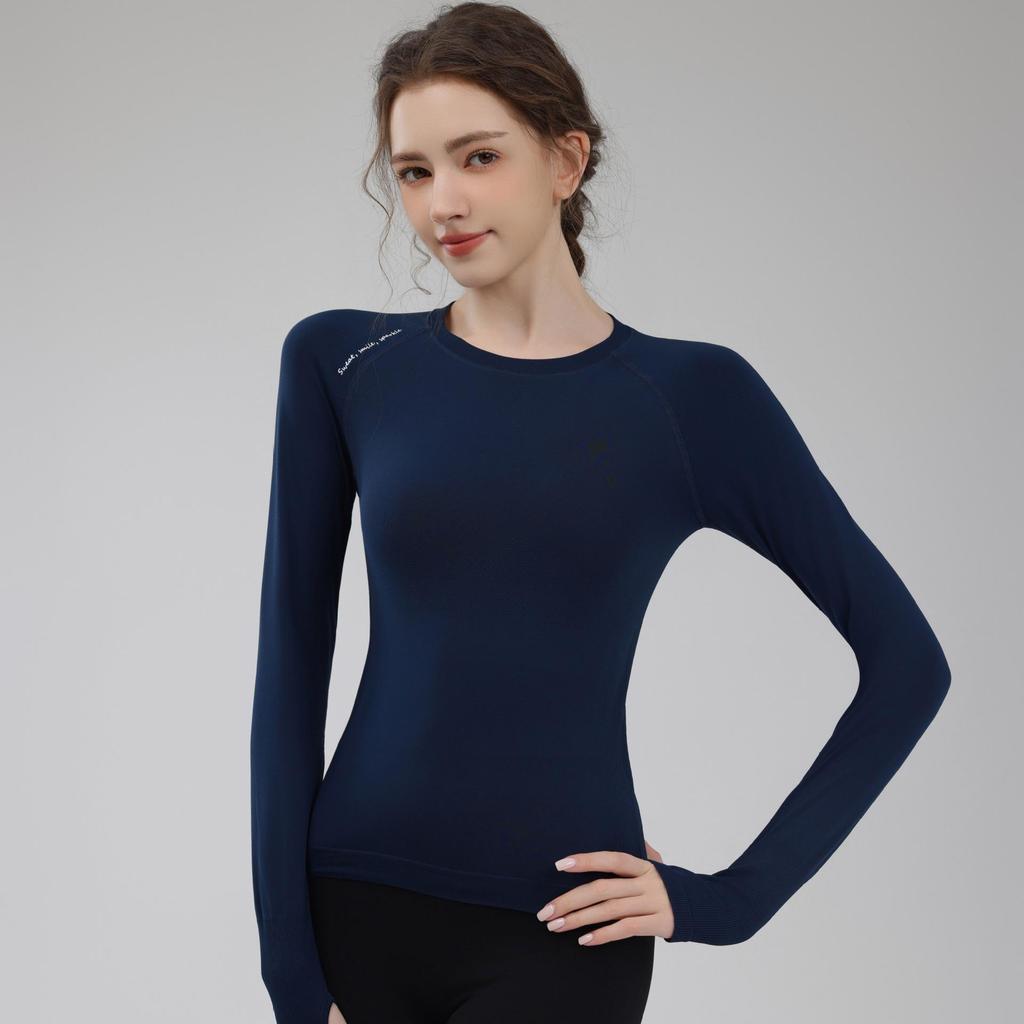 Women's Slim Fit Long Sleeve Yoga and Running Top - Quick-Drying, Breathable, Round Neck for Autumn and Winter Workouts