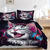3pcs Cool Cat Headphones Bedding Set - 1 Soft Quilt Cover + 2 Pillowcases, Machine Washable - Suitable for All Seasons L018