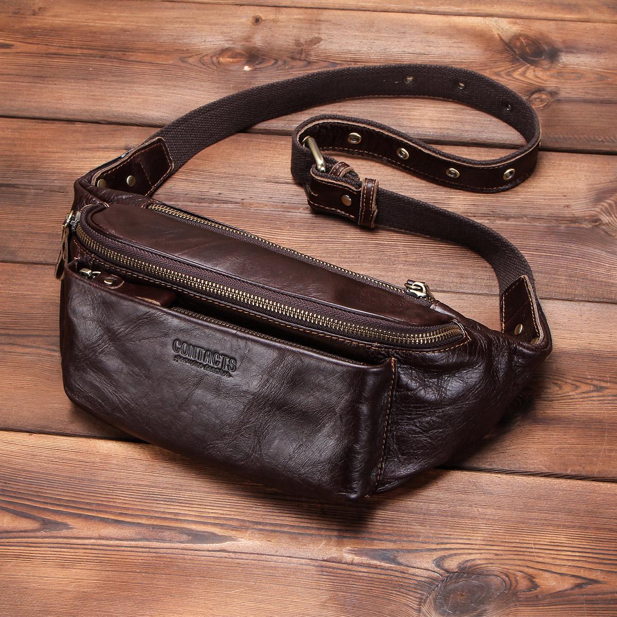 

Мужская поясная сумка CONTACT S из натуральной кожи, винтажная дорожная поясная сумка, мужская поясная сумка на молнии, поясная сумка кофейный