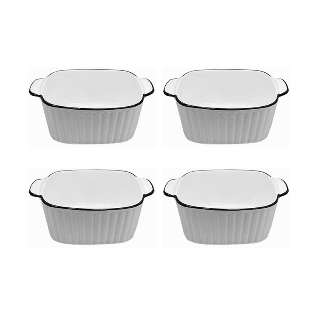 4PCS with Handle Ceramic Baking Bowl Heat-resistant Rice Bowl Steamed Egg Bowl Dessert Strip