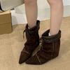 Fashion Liyke Winter Street Style Woman Design Drawstring Lace Up Ankle Boots Fashion Inside Height Increasing Women Western Cowboy Shoe