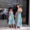 Summer Tie-Dye Mother-Daughter Seaside Vacation Dress: Loose-Fit, Slimming, Sweet French Style with Suspenders.