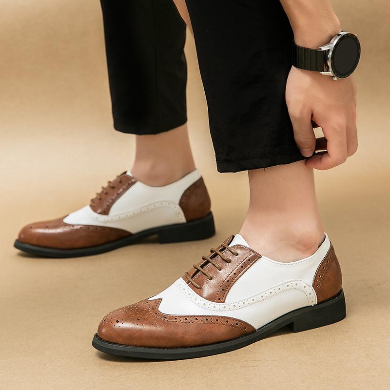 Men White Brogues Derbys Formal Business Leather Shoes Men Retro Black Tuxedo Wedding Classic Dress Shoes Over Sized