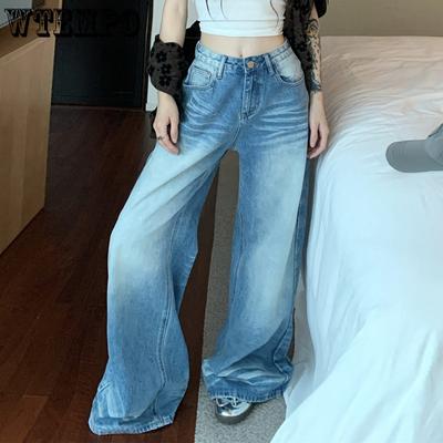 Damenjeans Frühlingsstil Amerikanischer Stil Weites Bein Groß Locker Gerade Bein Hose